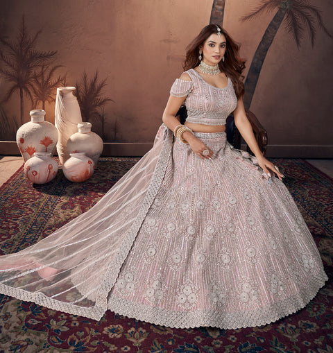 Premium Net Baby Pink Heavy Handwork Bridal Lehenga Choli