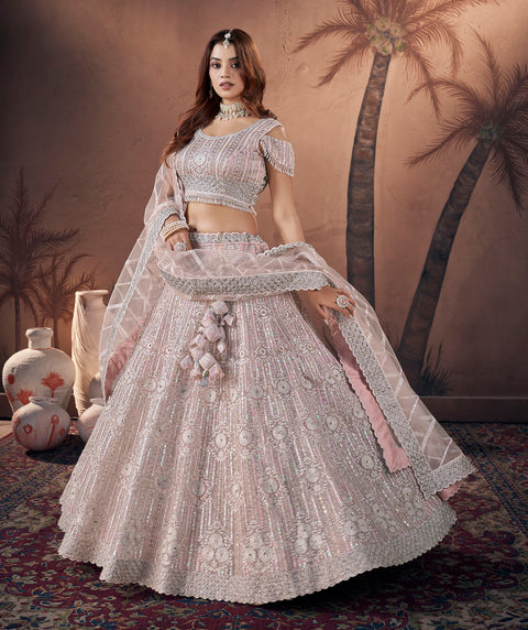 Premium Net Baby Pink Heavy Handwork Bridal Lehenga Choli