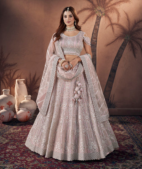 Premium Net Baby Pink Heavy Handwork Bridal Lehenga Choli
