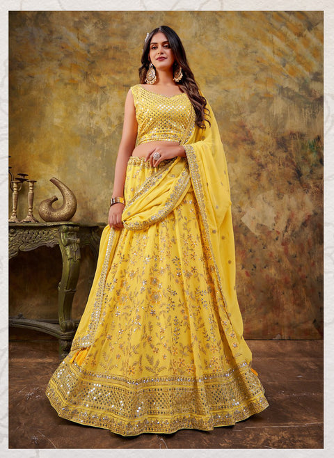 Gorgeous Yellow Sequins Embroidered Haldi Function Lehenga choli