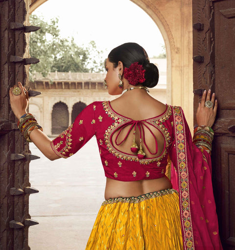 Yellow Wedding Wear Viscose Hand Work Lehenga Choli
