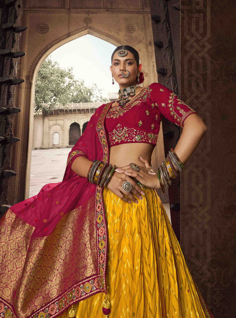 Yellow Wedding Wear Viscose Hand Work Lehenga Choli