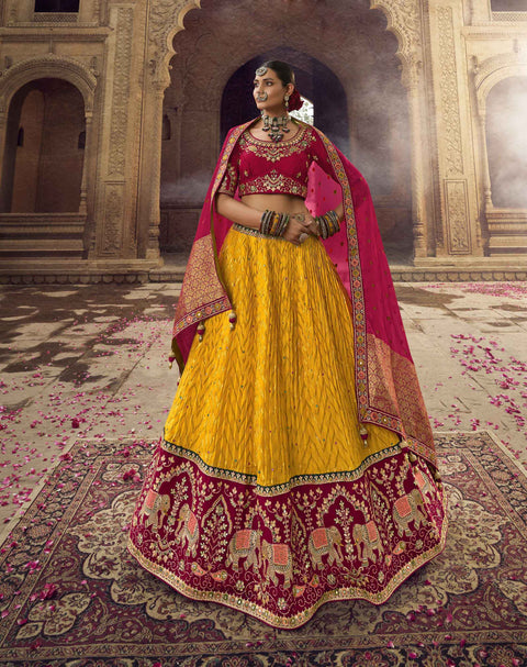 Yellow Wedding Wear Viscose Hand Work Lehenga Choli
