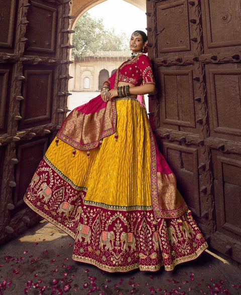 Yellow Wedding Wear Viscose Hand Work Lehenga Choli