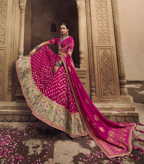 Magenta  Wedding Wear Viscose Hand Work Lehenga Choli