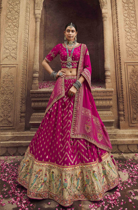 Magenta  Wedding Wear Viscose Hand Work Lehenga Choli
