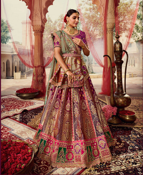 Purple  Wedding Wear Woven-Embellished Banarasi Silk Lehenga Choli