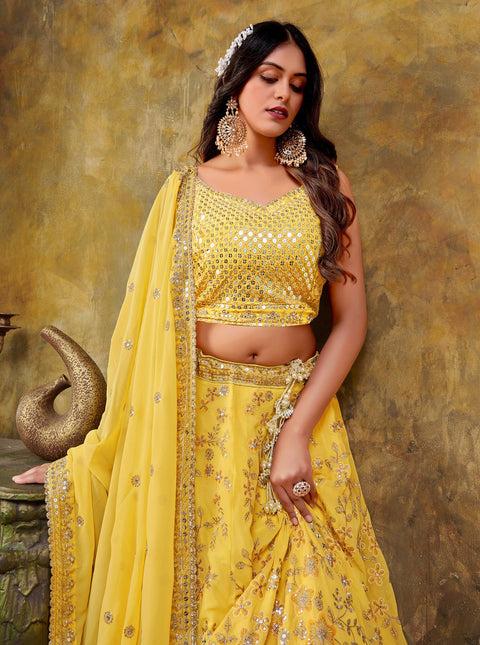 Gorgeous Yellow Sequins Embroidered Haldi Function Lehenga choli