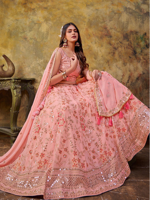 Heavenly Pink Sequins Embroidered Party Wear Lehenga choli