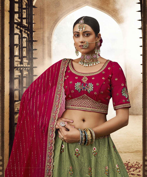 Green Wedding Wear Viscose Hand Work Lehenga Choli