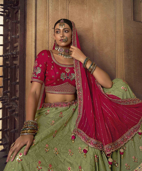 Green Wedding Wear Viscose Hand Work Lehenga Choli
