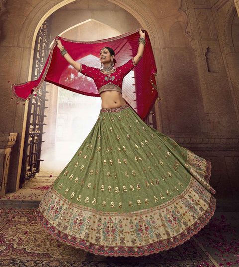 Green Wedding Wear Viscose Hand Work Lehenga Choli