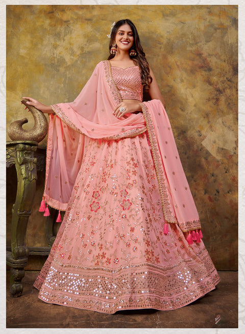 Heavenly Pink Sequins Embroidered Party Wear Lehenga choli