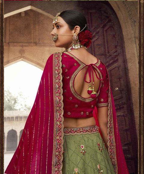 Green Wedding Wear Viscose Hand Work Lehenga Choli