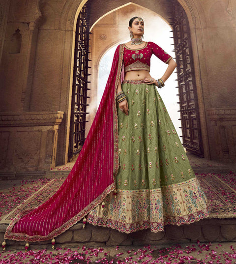 Green Wedding Wear Viscose Hand Work Lehenga Choli