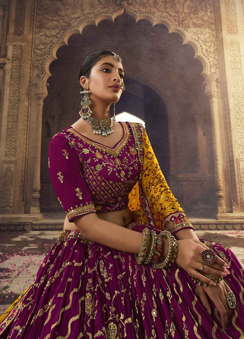 Purple Wedding Wear Viscose Hand Work Lehenga Choli