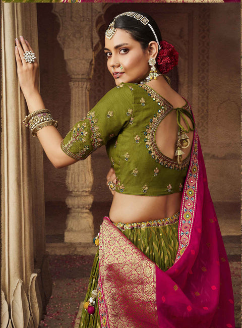 Green Wedding Wear Viscose Hand Work Lehenga Choli