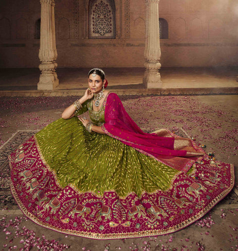 Green Wedding Wear Viscose Hand Work Lehenga Choli