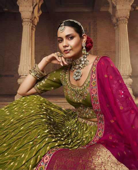 Green Wedding Wear Viscose Hand Work Lehenga Choli