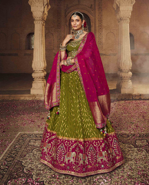 Green Wedding Wear Viscose Hand Work Lehenga Choli