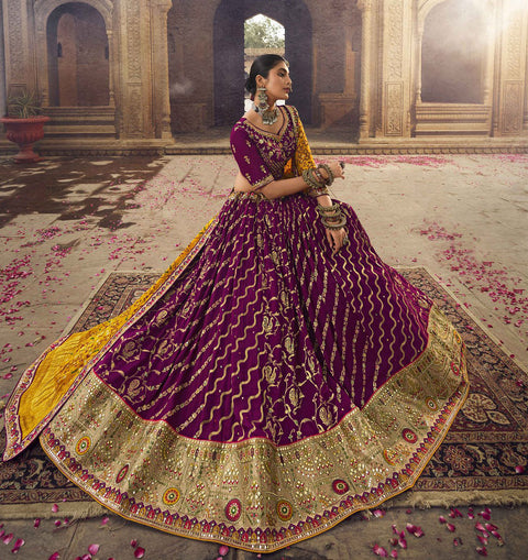 Purple Wedding Wear Viscose Hand Work Lehenga Choli