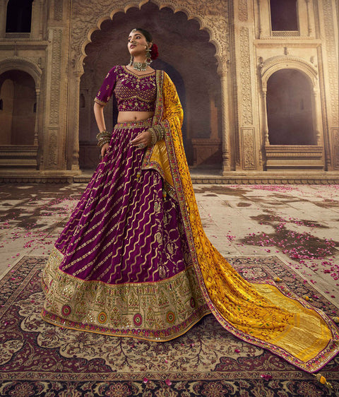 Purple Wedding Wear Viscose Hand Work Lehenga Choli