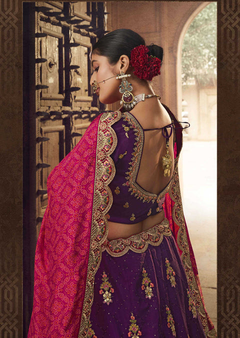 Purple Wedding Wear Viscose Hand Work Lehenga Choli