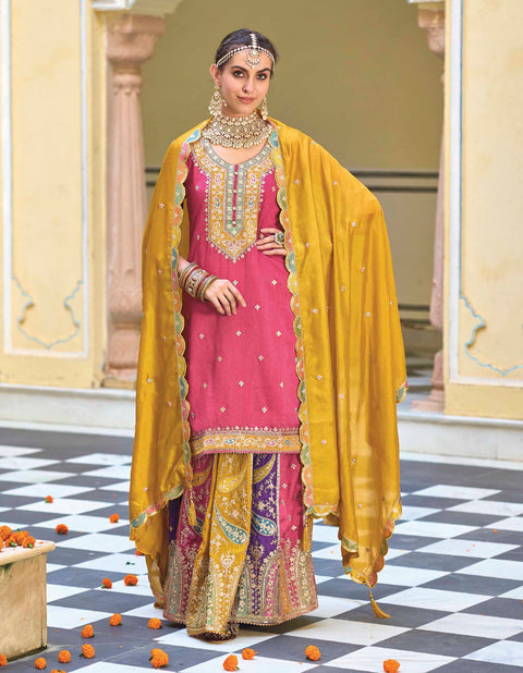 Pink Embroidered Silk Party Wear Lehenga Suit