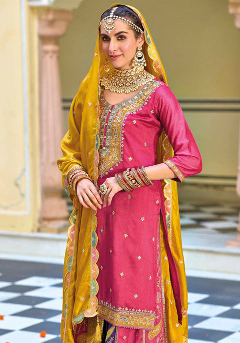 Pink Embroidered Silk Party Wear Lehenga Suit