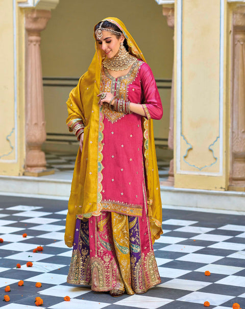Pink Embroidered Silk Party Wear Lehenga Suit