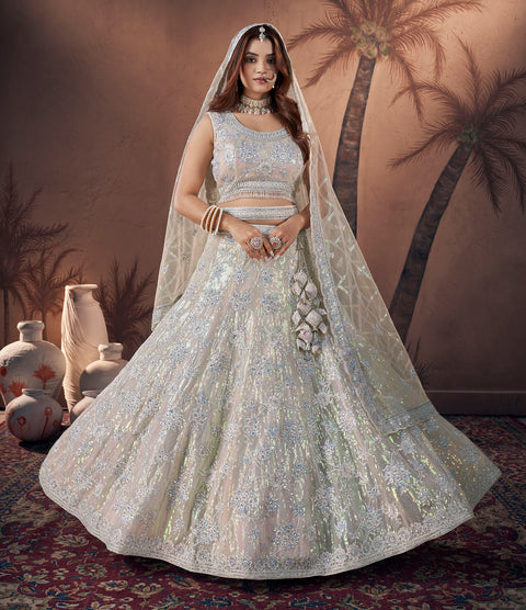 Premium Net Heavy Off White Handwork Bridal Lehenga Choli