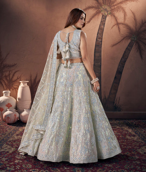 Premium Net Heavy Off White Handwork Bridal Lehenga Choli