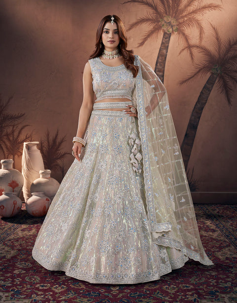 Premium Net Heavy Off White Handwork Bridal Lehenga Choli