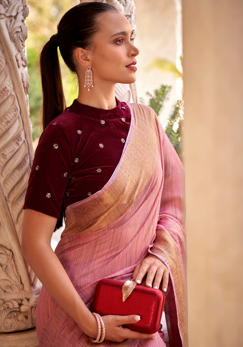 Blush Pink Woven Linen Silk Saree