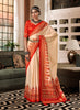 Beige And Red Printed Patola Silk Saree