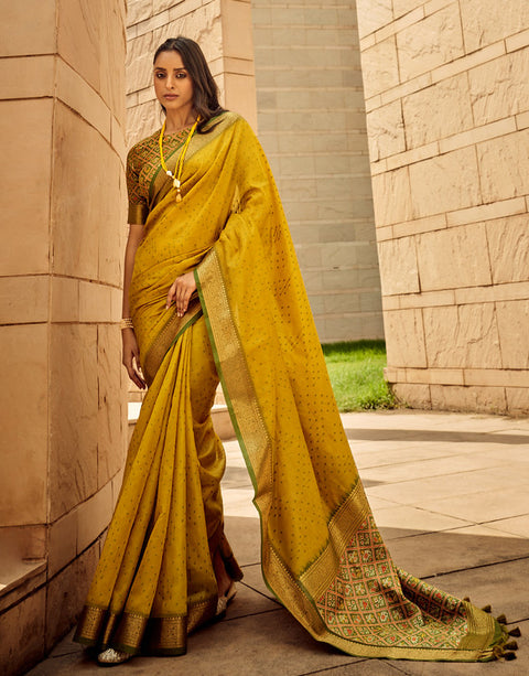 Mustard Yellow Woven Banarasi Patola Silk Saree