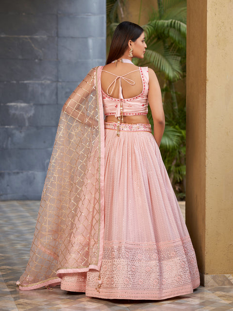 Pink Embroidered Georgette Lehenga Choli