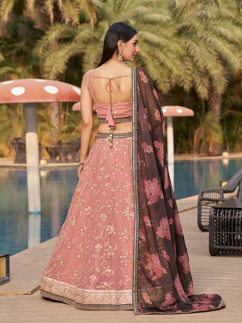 Pink Sequins Embroidered Georgette Lehenga Choli
