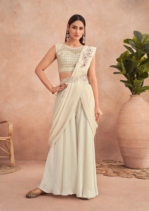 Off White  Designer Ready To Wear Saree