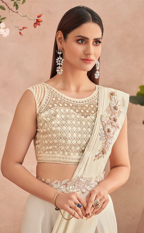 Off White  Designer Ready To Wear Saree