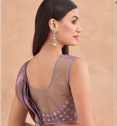 Mauve Sequins Embroidered Ready to Wear Art Silk Saree