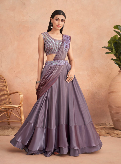 Mauve Sequins Embroidered Ready to Wear Art Silk Saree