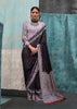 Black And Grey Satin Crepe Printed Silk Saree