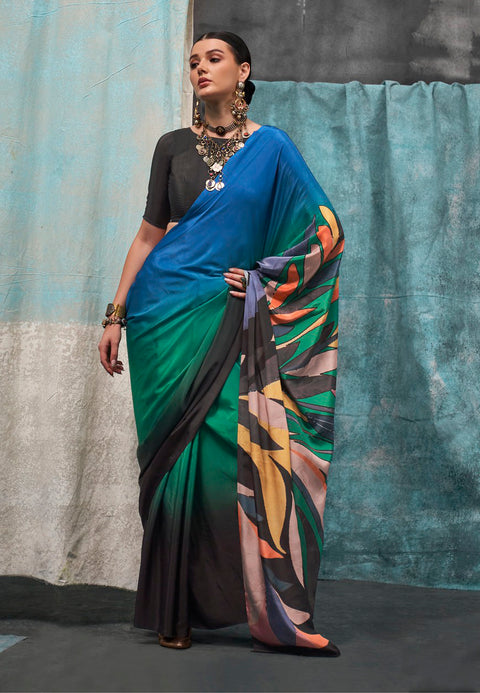 Multicolor Shaded Satin Crepe Printed Silk Saree