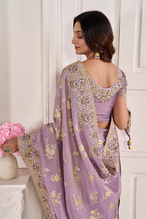 Purple Festive Wear Silk Saree With Tassels