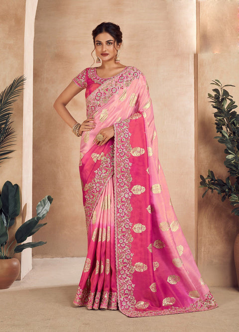 Two Tone Pink Festive Wear Silk Saree With Tassels