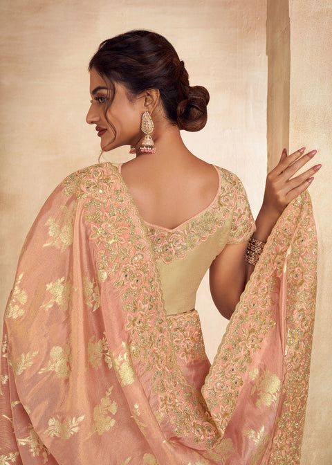 Peach Festive Wear Silk Saree With Tassels