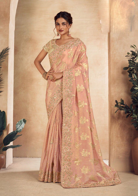 Peach Festive Wear Silk Saree With Tassels