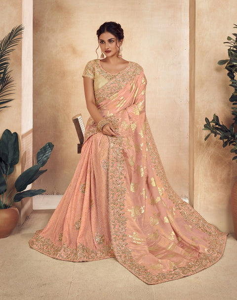 Peach Festive Wear Silk Saree With Tassels