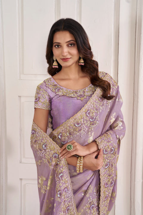 Purple Festive Wear Silk Saree With Tassels